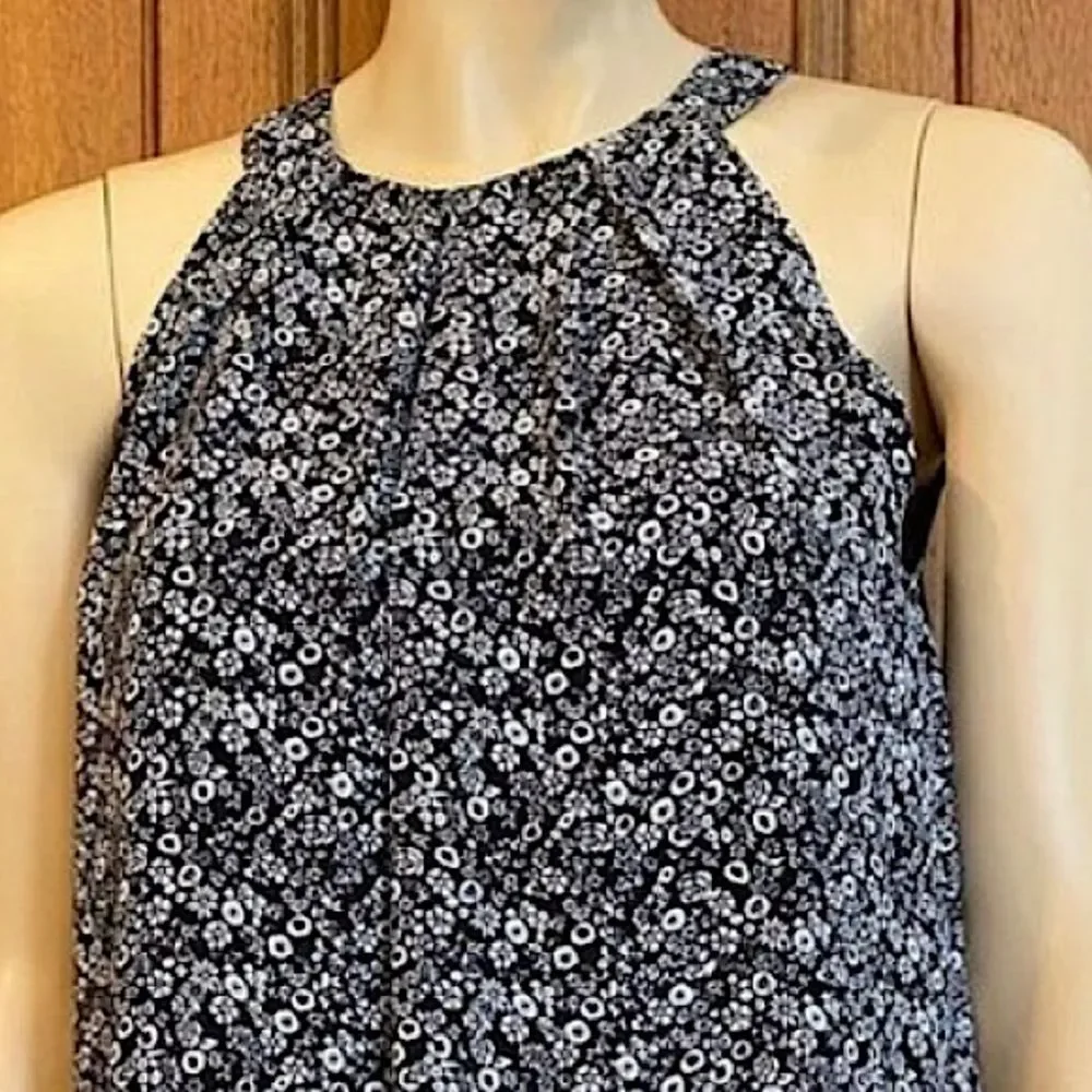 Anthropologie Floral Dress Swingy Racerback Flowy Navy & White Dress Size 4 - Picture 2 of 6